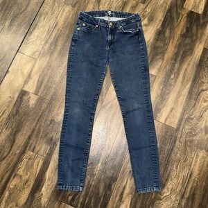 7 For All Mankind Women's The Skinny Blue Denim Jeans Gold Buttons Size 29